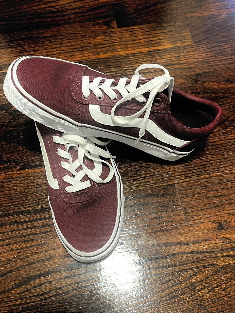 Womens Burgundy Canvas Skate Sneakers with White Stripe